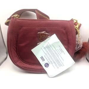 JOY Mangano Womens Crossbody Handbag Red Leather Clean Boss Gold Hardware